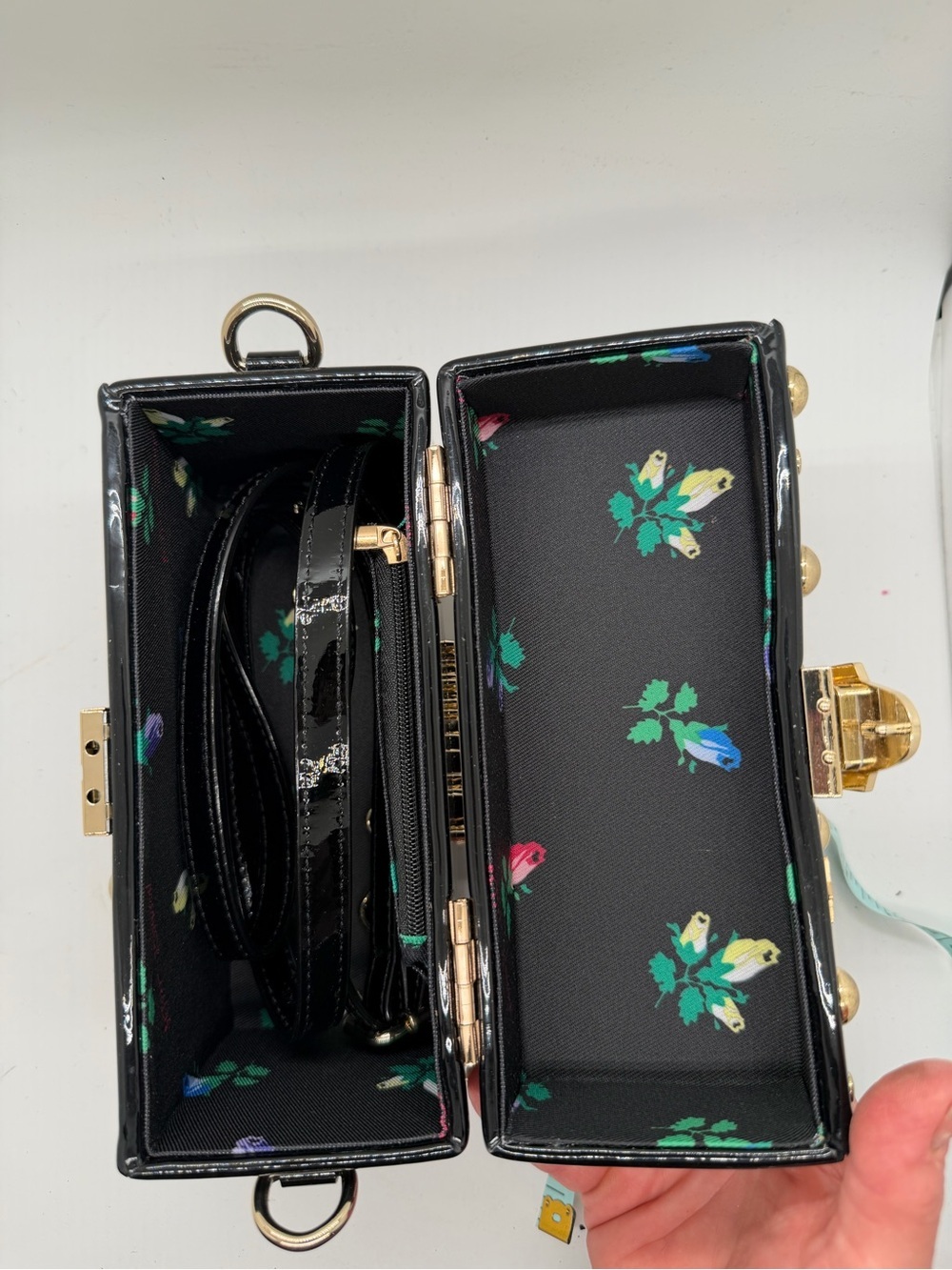 Betsey Johnson Black Mini Star-Studded Box Bag with Gold Accents - Picture 4 of 4